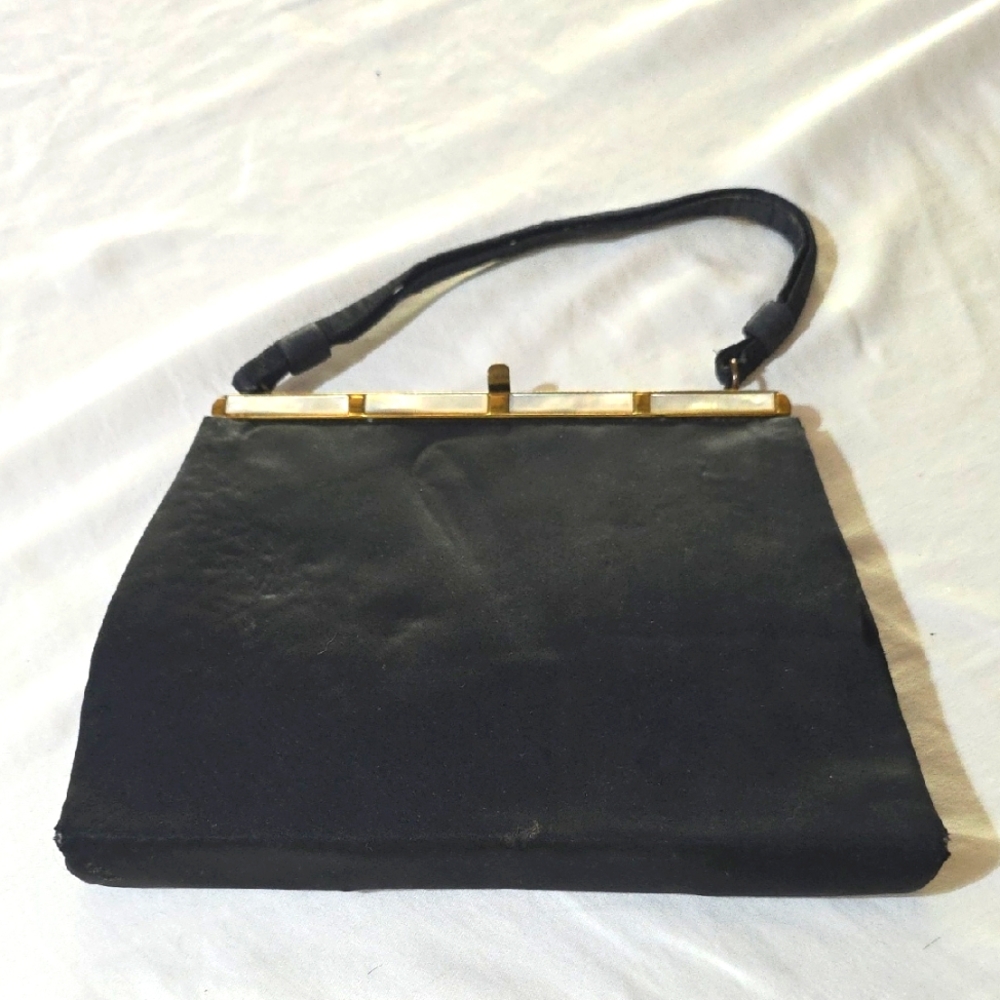 Vintage Black Satin Evening Handbag